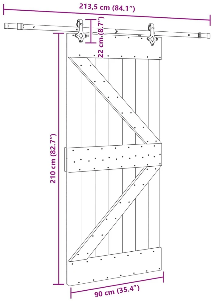 Slankios durys NARVIK Natūrali ir juoda 90 x 210 cm (213,5 cm)