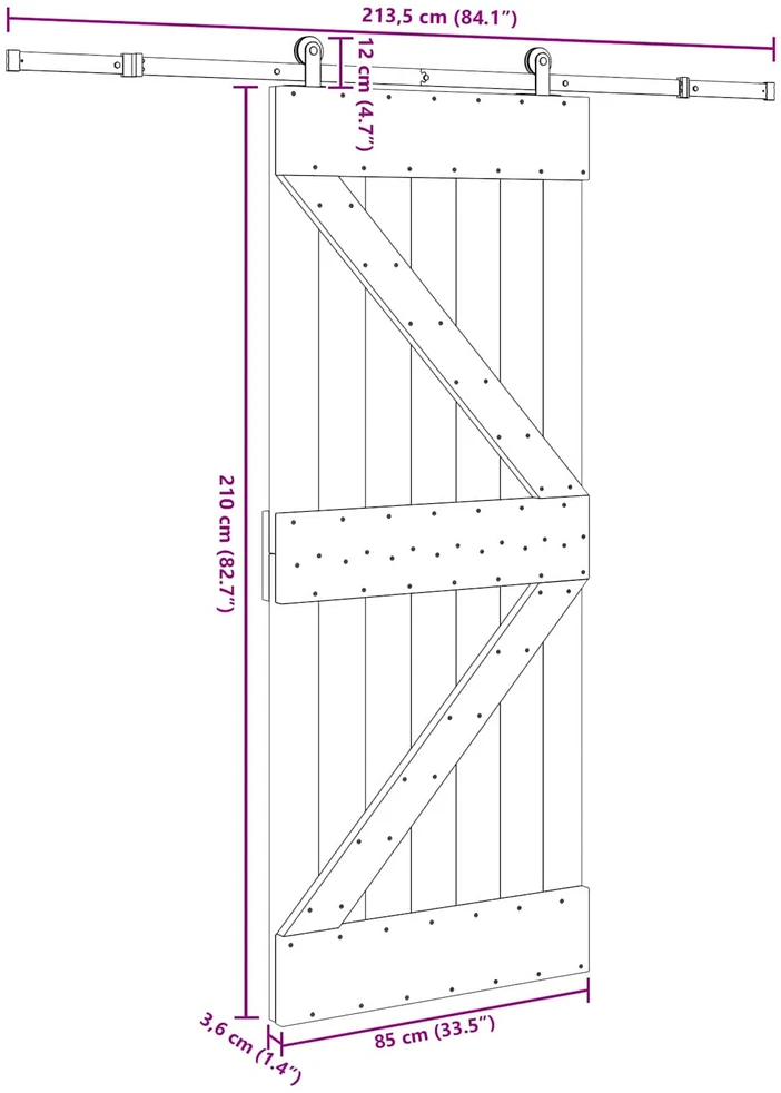 Slankios durys NARVIK Natūrali ir juoda 85 x 210 cm (213,5 cm)