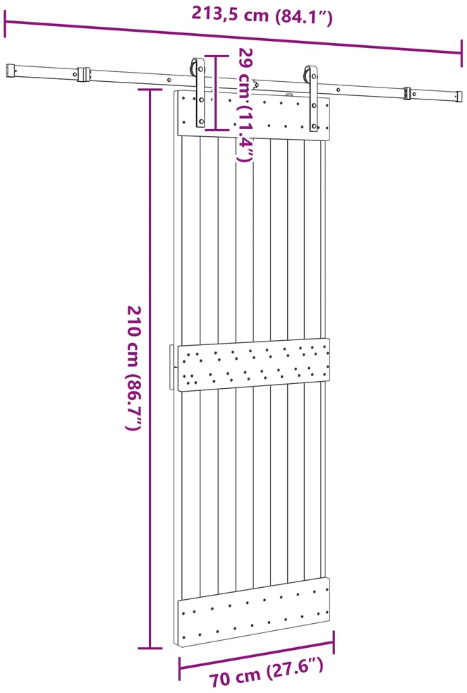 Slankios durys NARVIK Natūrali ir juoda 70 x 210 cm (213,5 cm)
