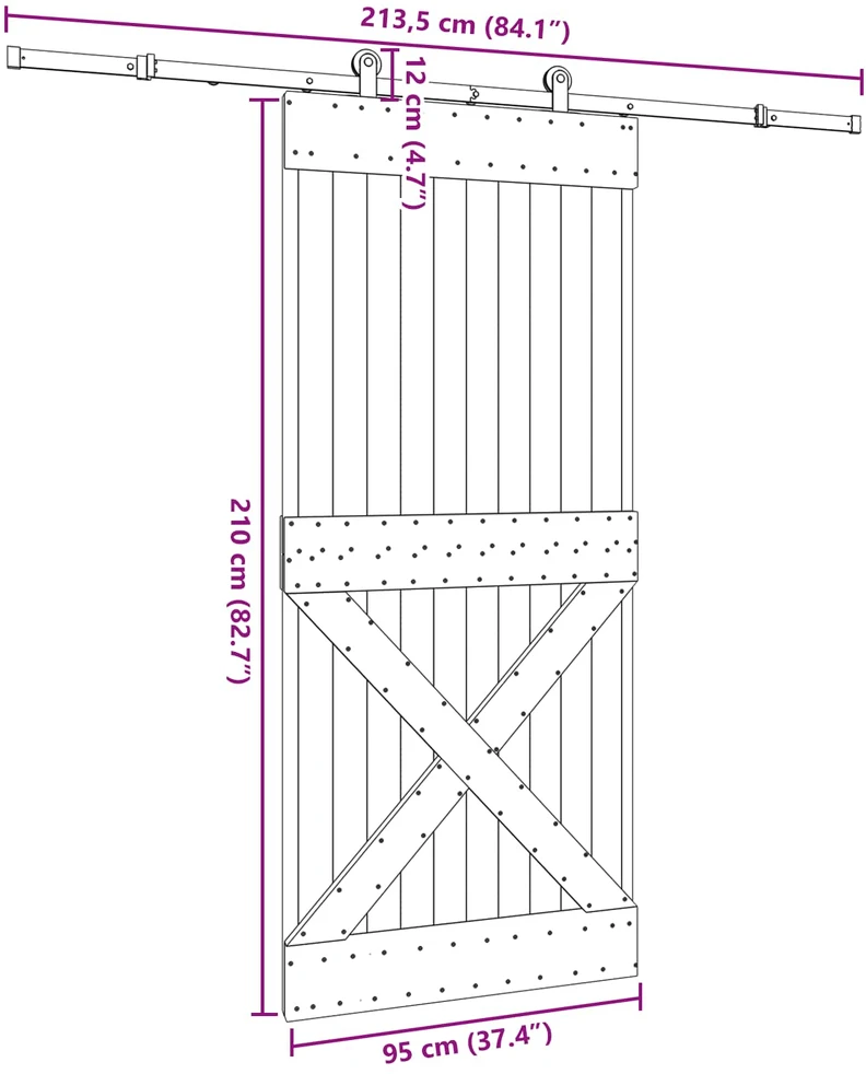 Slankios durys NARVIK Natūrali ir juoda 95 x 210 cm (213,5 cm)