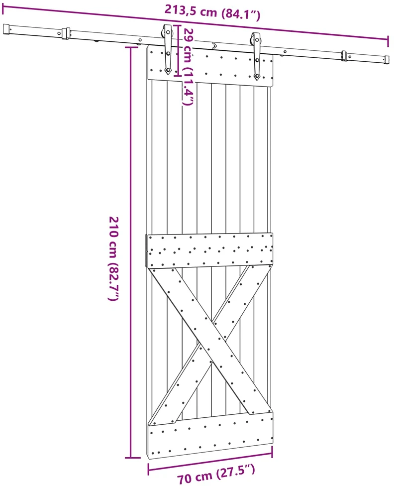 Slankios durys NARVIK Natūrali ir juoda 70 x 210 cm (213,5 cm)