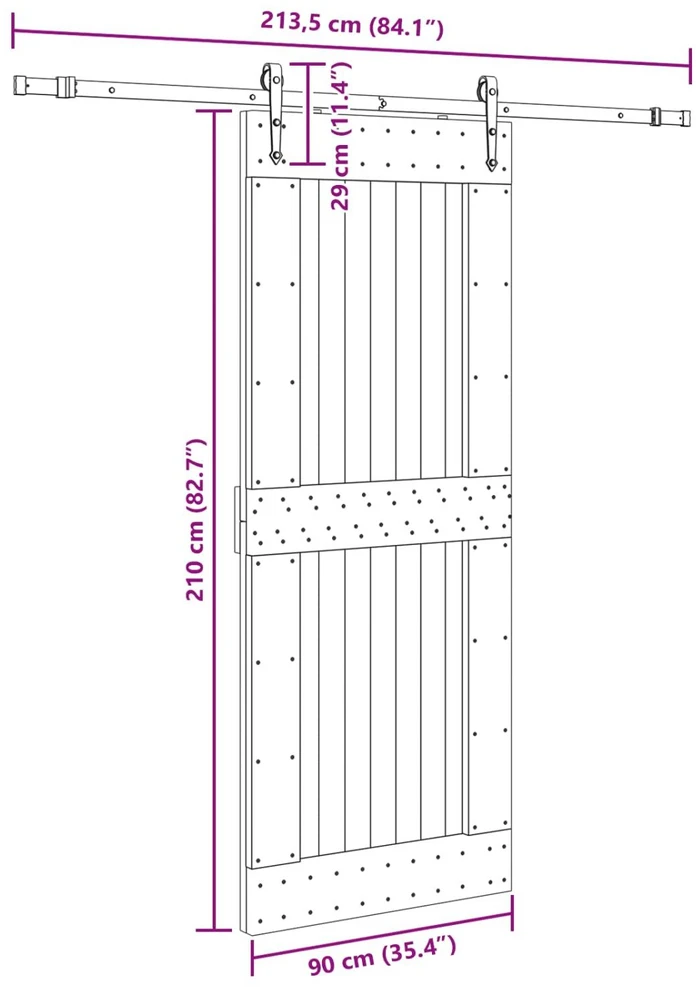 Slankios durys NARVIK Natūrali ir juoda 90 x 210 cm (213,5 cm)