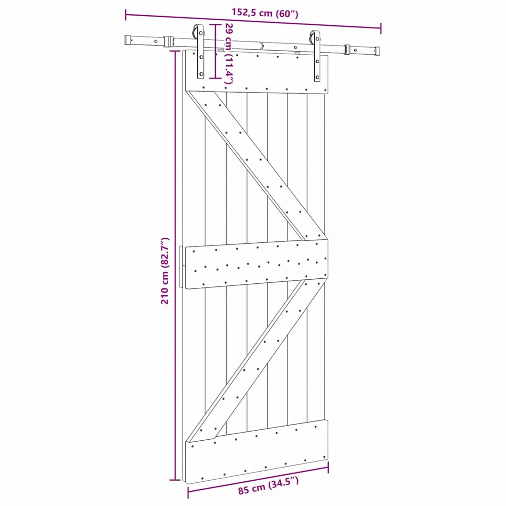 Slankios durys NARVIK 85 x 210 cm (152,5 cm) Natūrali ir juoda