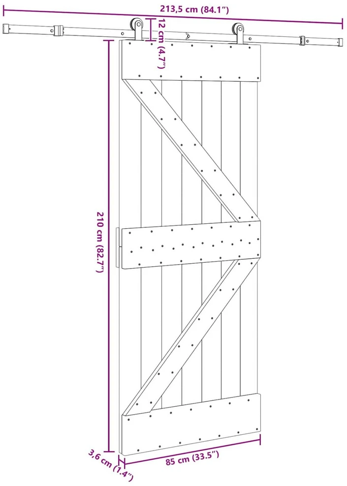 Slankios durys NARVIK Natūrali ir juoda 85 x 210 cm (213,5 cm)