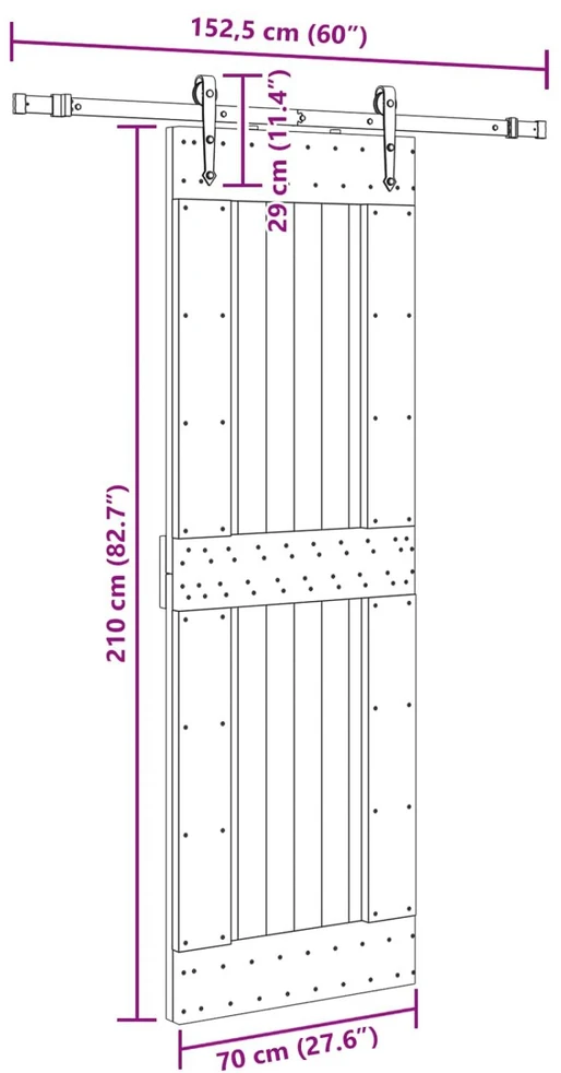 Slankios durys NARVIK Natūrali ir juoda 70 x 210 cm (152,5 cm)