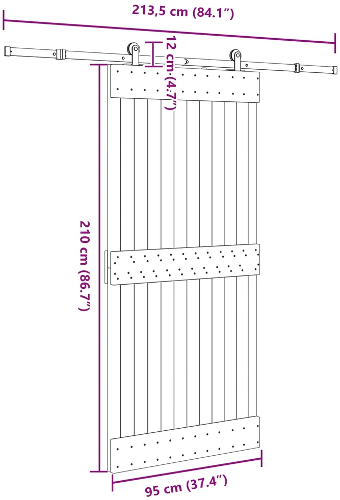 Slankios durys NARVIK Natūrali ir juoda 95 x 210 cm (213,5 cm)