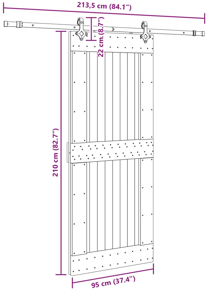 Slankios durys NARVIK Natūrali ir juoda 95 x 210 cm (213,5 cm)