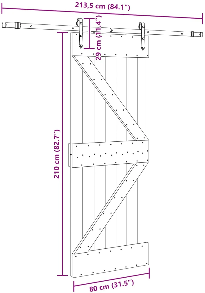Slankios durys NARVIK Natūrali ir juoda 80 x 210 cm (213,5 cm)