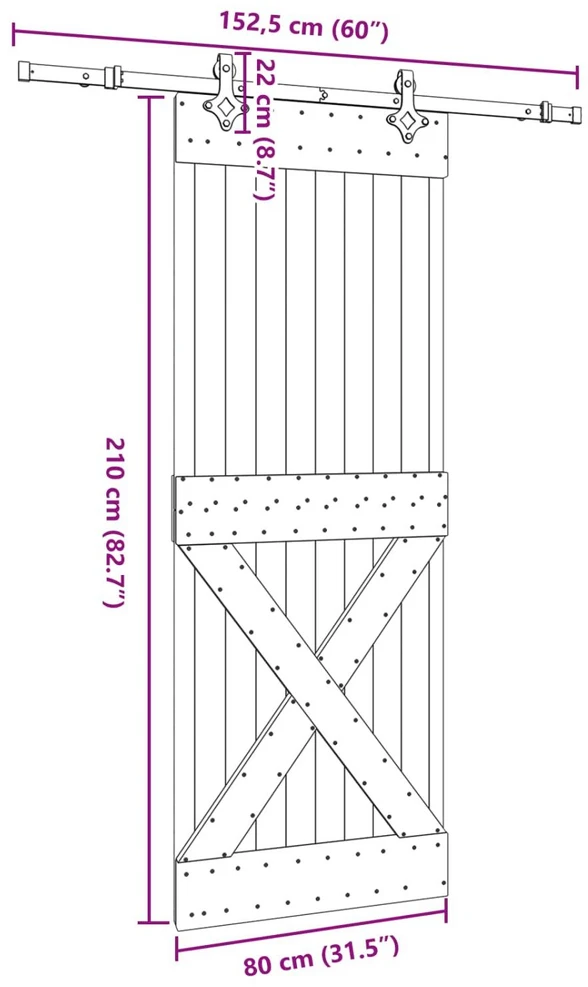 Slankios durys NARVIK Natūrali ir juoda 80 x 210 cm (152,5 cm)