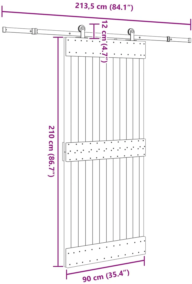 Slankios durys NARVIK Natūrali ir juoda 90 x 210 cm (213,5 cm)
