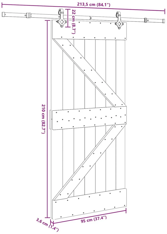 Slankios durys NARVIK Natūrali ir juoda 95 x 210 cm (213,5 cm)