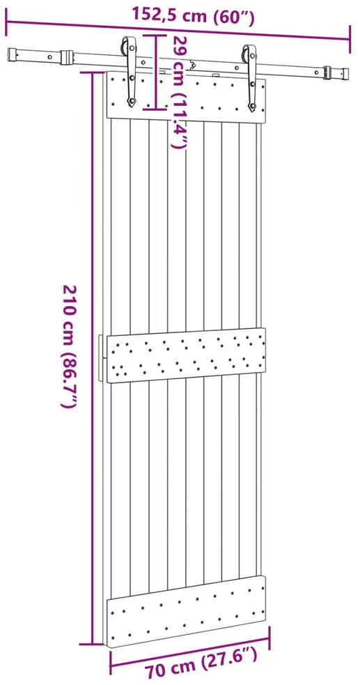 Slankios durys NARVIK Natūrali ir juoda 70 x 210 cm (152,5 cm)