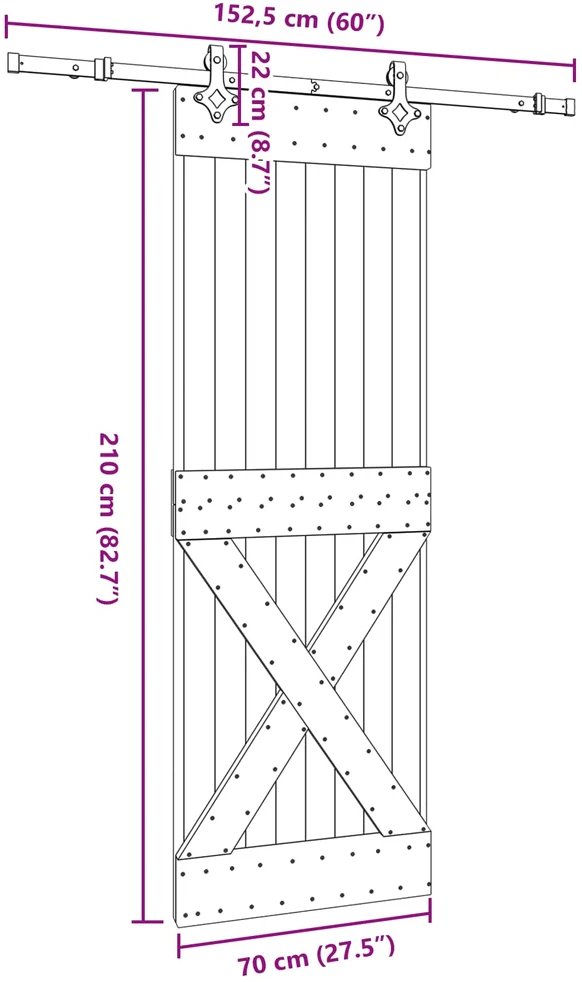 Slankios durys NARVIK Natūrali ir juoda 70 x 210 cm (152,5 cm)