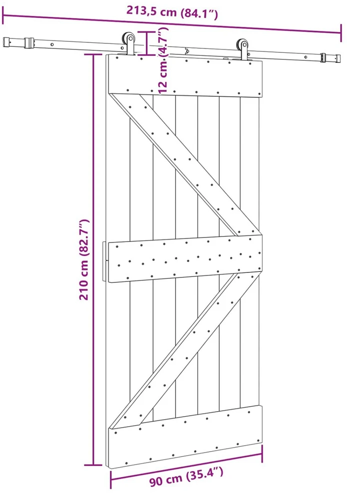 Slankios durys NARVIK Natūrali ir juoda 90 x 210 cm (213,5 cm)