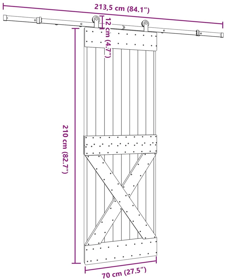 Slankios durys NARVIK Natūrali ir juoda 70 x 210 cm (213,5 cm)