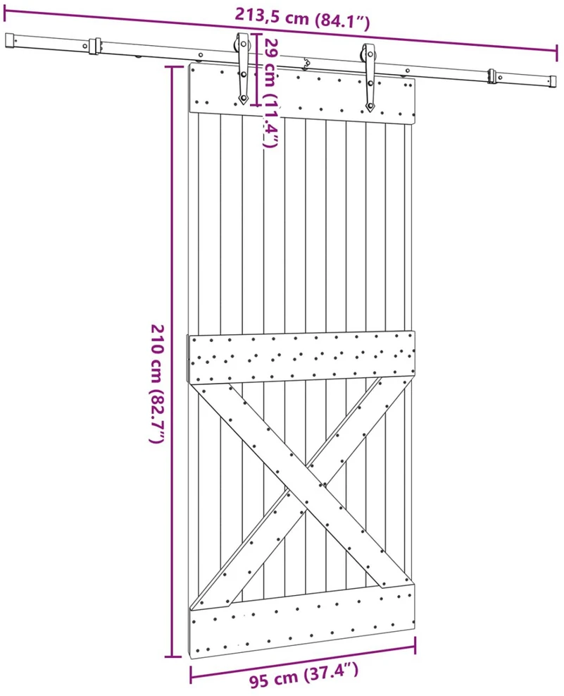 Slankios durys NARVIK Natūrali ir juoda 95 x 210 cm (213,5 cm)