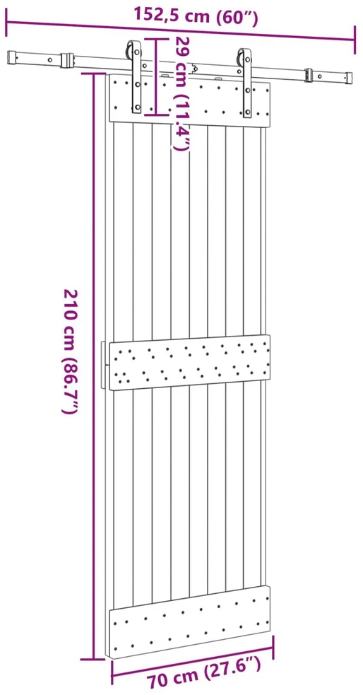 Slankios durys NARVIK Natūrali ir juoda 70 x 210 cm (152,5 cm)