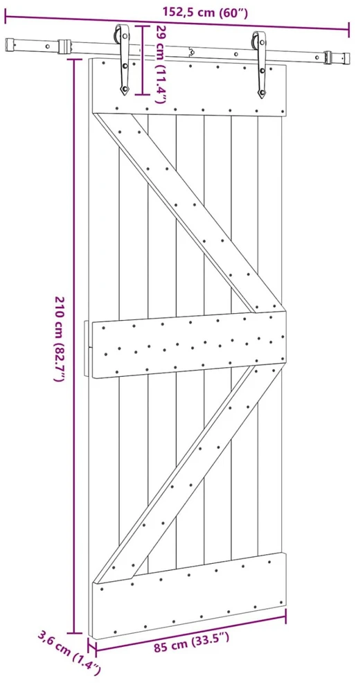Slankios durys NARVIK Natūrali ir juoda 85 x 210 cm (152,5 cm)