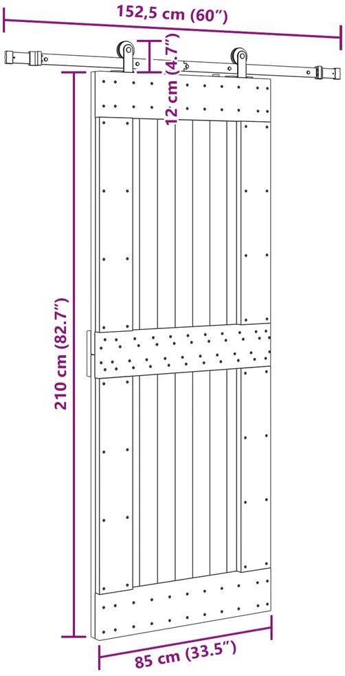 Slankios durys NARVIK Natūrali ir juoda 85 x 210 cm (152,5 cm)