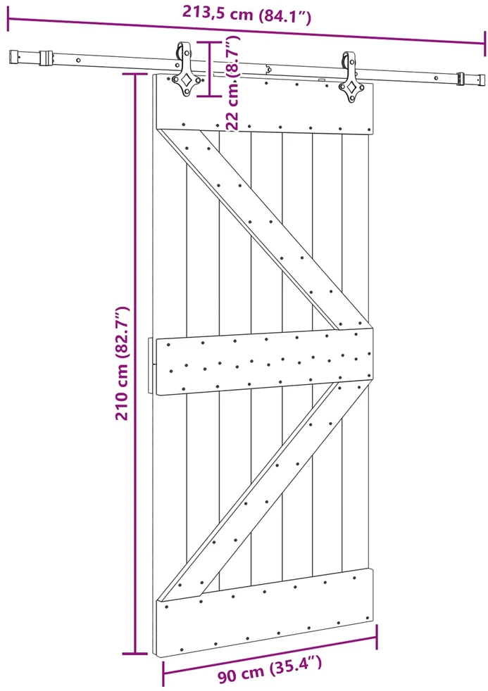 Slankios durys NARVIK Natūrali ir juoda 90 x 210 cm (213,5 cm)