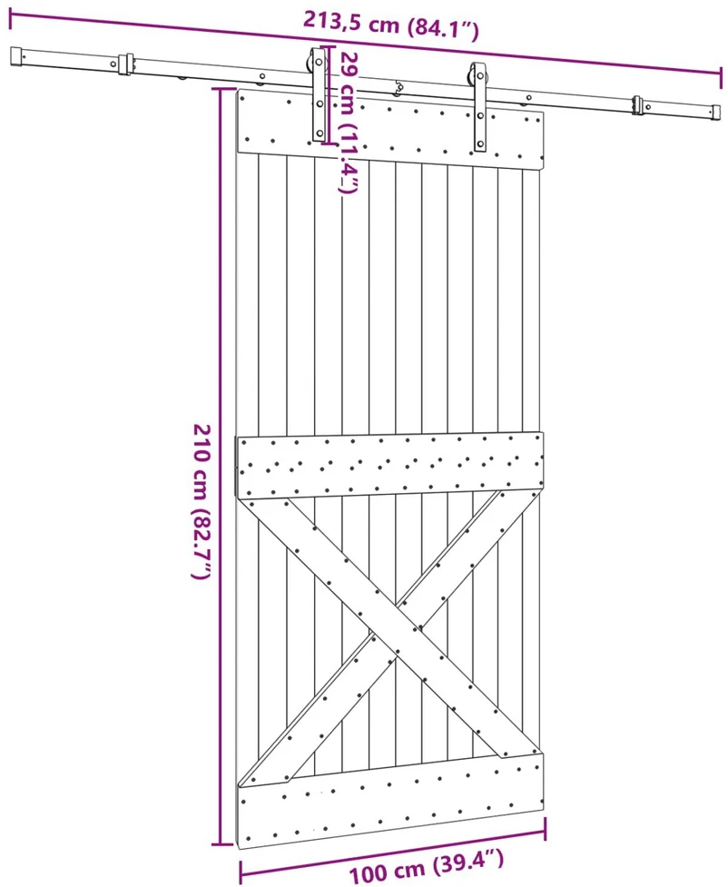 Slankios durys NARVIK 100 x 210 cm (213,5 cm) Natūrali ir juoda