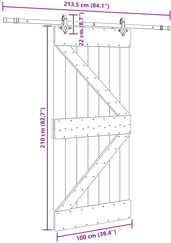 Slankios durys NARVIK Natūrali ir juoda 100 x 210 cm (213,5 cm)
