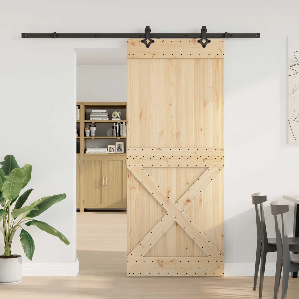 Slankios durys NARVIK Natūrali ir juoda 95 x 210 cm (213,5 cm)