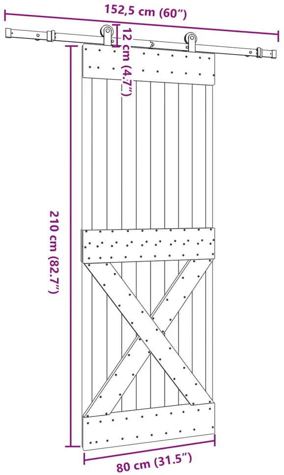 Slankios durys NARVIK Natūrali ir juoda 80 x 210 cm (152,5 cm)