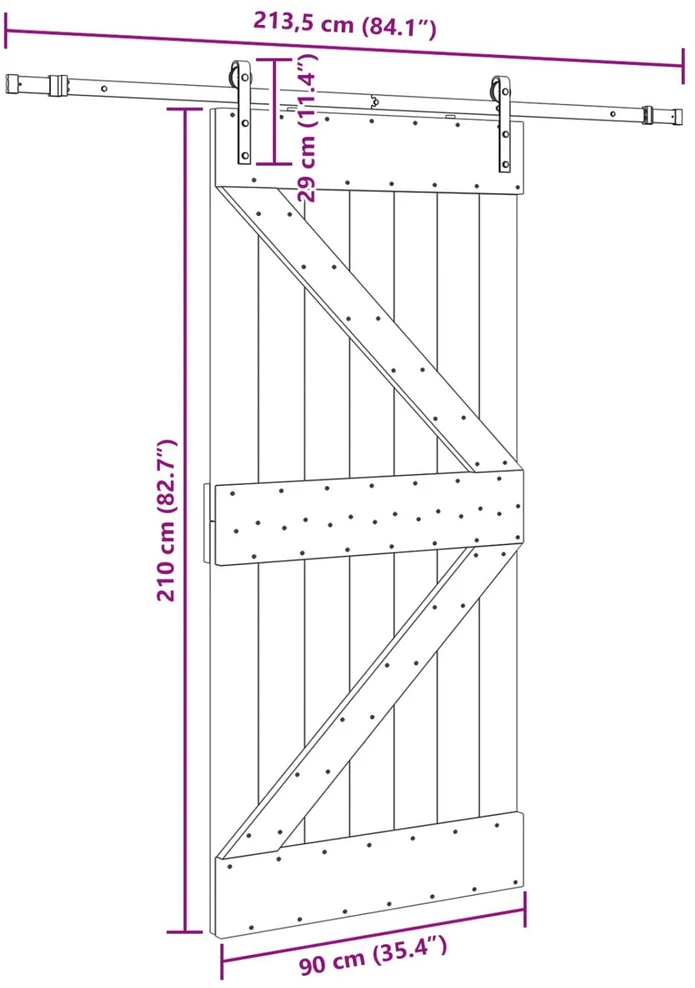 Slankios durys NARVIK 90 x 210 cm (213,5 cm) Natūrali ir juoda