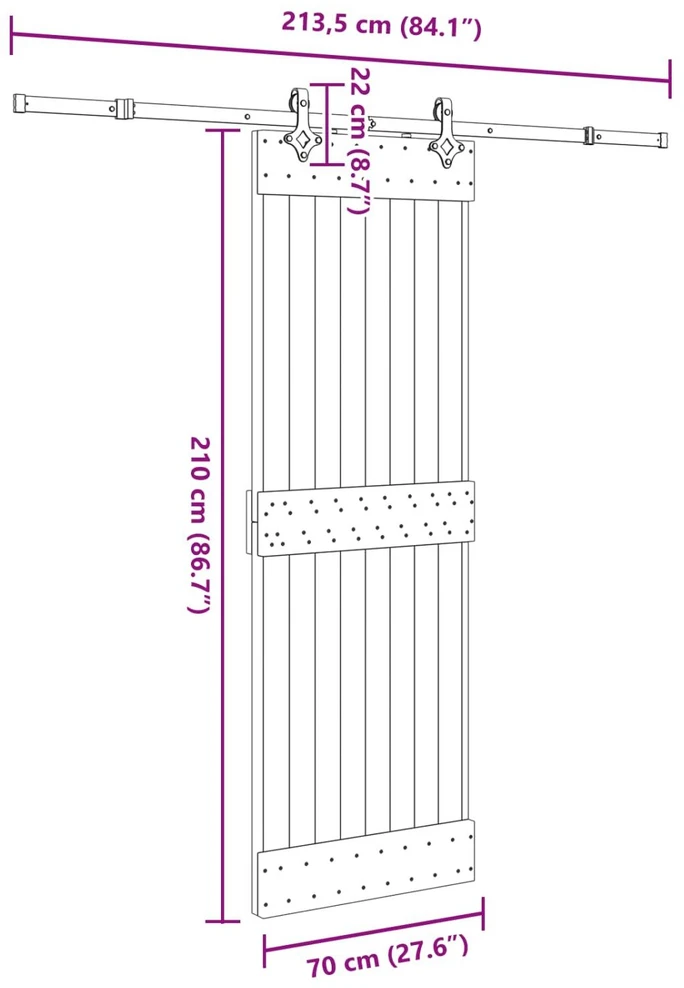 Slankios durys NARVIK Natūrali ir juoda 70 x 210 cm (213,5 cm)