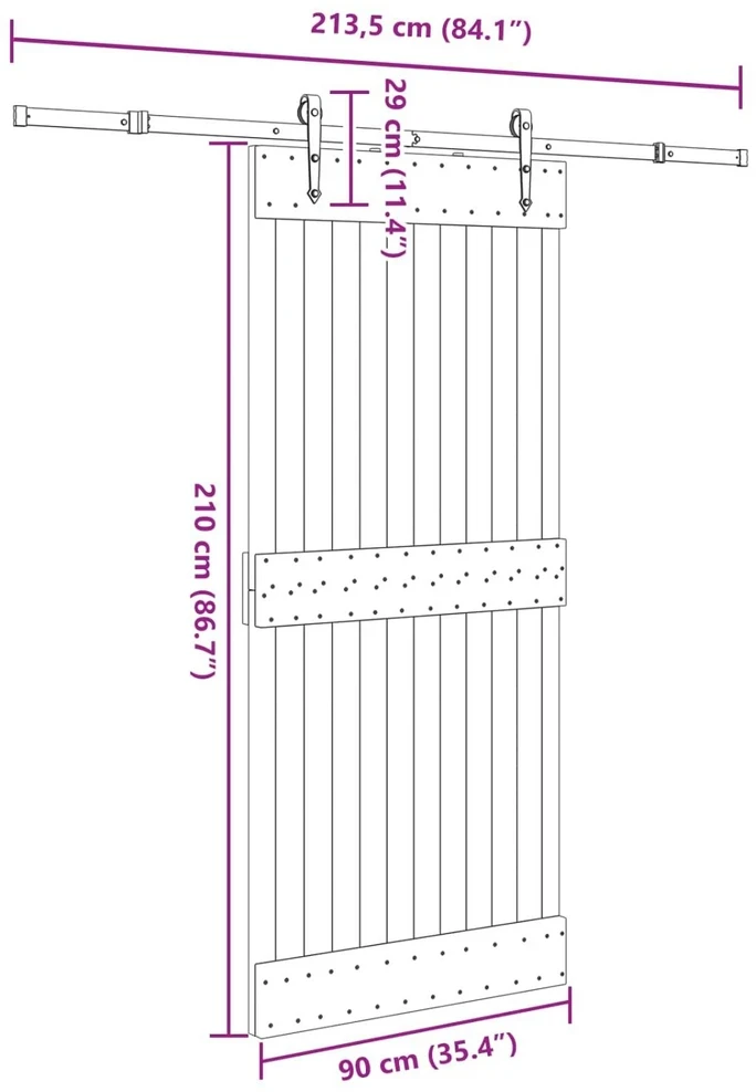 Slankios durys NARVIK Natūrali ir juoda 90 x 210 cm (213,5 cm)