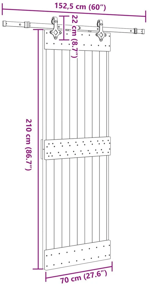 Slankios durys NARVIK Natūrali ir juoda 70 x 210 cm (152,5 cm)