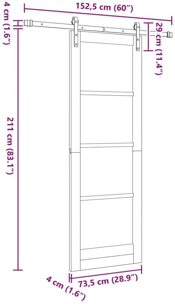 Slankios durys Natūrali 73,5 x 211 cm Pušies medienos masyvas
