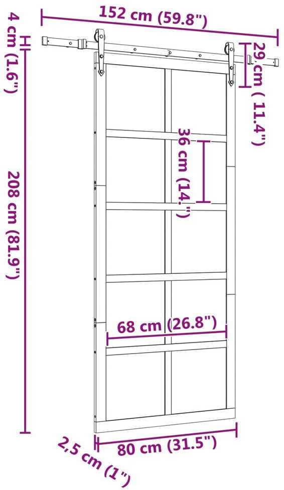 Slankios durys 80 x 208 cm Pušies medienos masyvas Natūrali