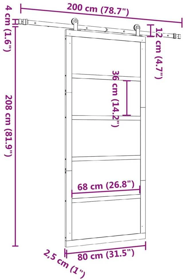 Slankios durys 80 x 208 cm Pušies medienos masyvas Natūrali
