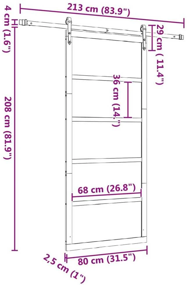 Slankios durys 80 x 208 cm Pušies medienos masyvas Natūrali
