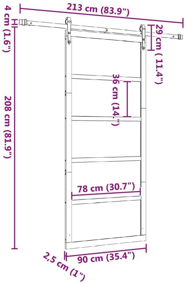 Slankios durys 90 x 208 cm Pušies medienos masyvas Natūrali