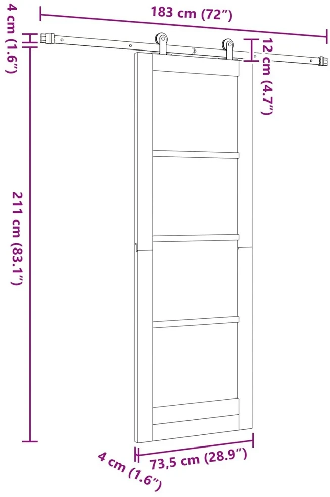 Slankios durys Natūrali ir juoda 73,5 x 211 cm