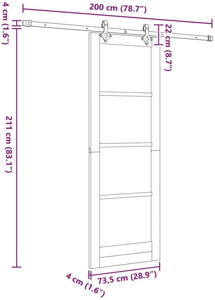 Slankios durys Natūrali ir juoda 73,5 x 211 cm