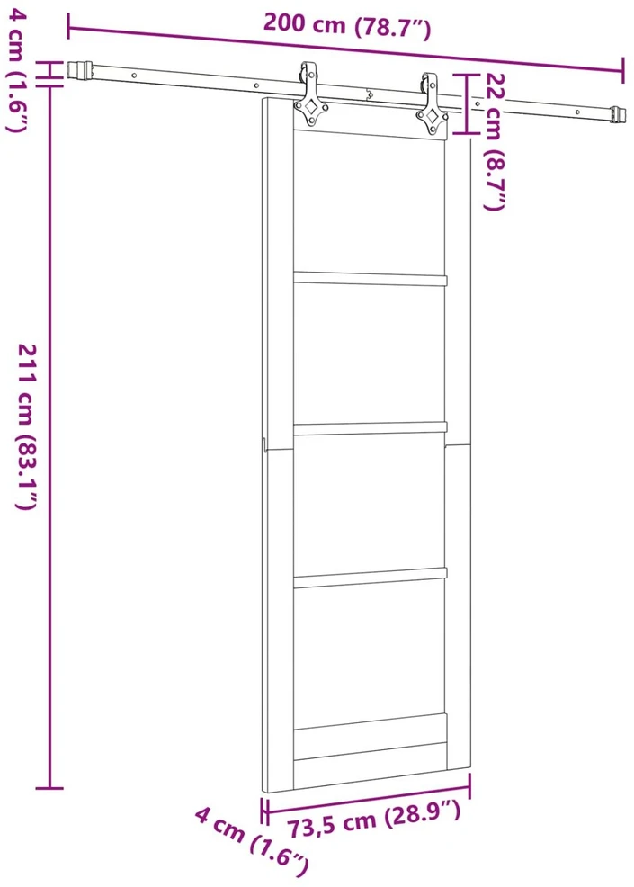 Slankios durys Natūrali ir juoda 73,5 x 211 cm