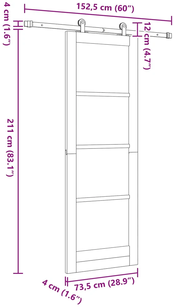 Slankios durys ORKDAL 73,5 x 211 cm Pušies medienos masyvas