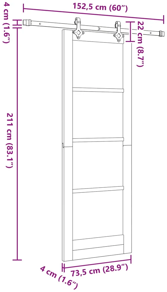 Slankios durys ORKDAL 73,5 x 211 cm Pušies medienos masyvas