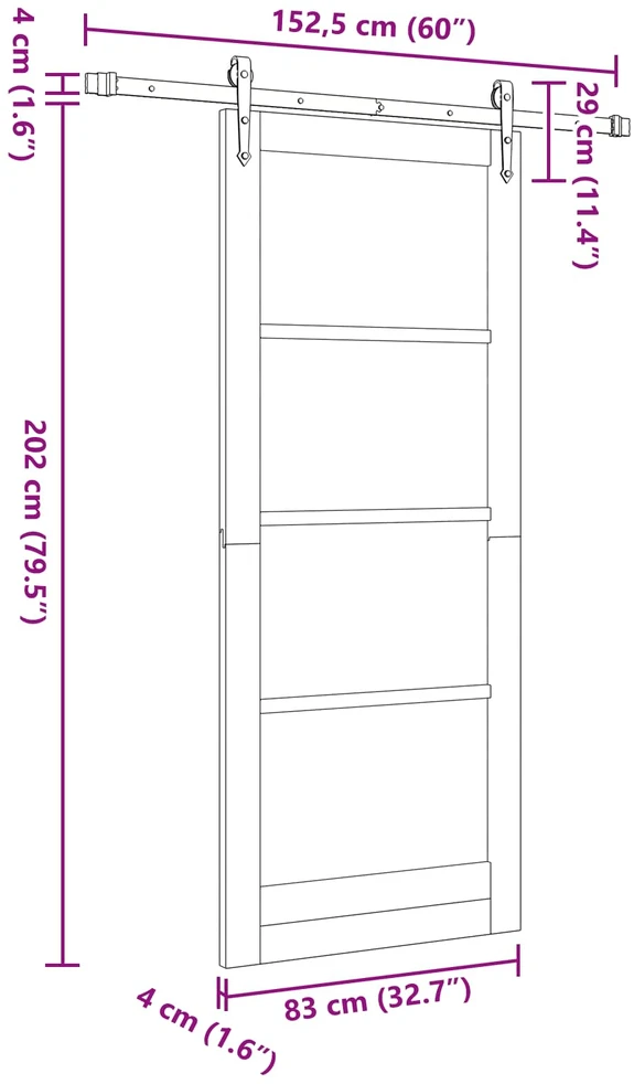 Slankios durys ORKDAL 83 x 202 cm Pušies medienos masyvas Balta