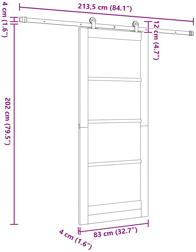 Slankios durys ORKDAL 83 x 202 cm Pušies medienos masyvas Balta
