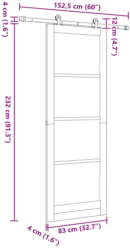 Slankios durys ORKDAL 83 x 232 cm Pušies medienos masyvas Balta