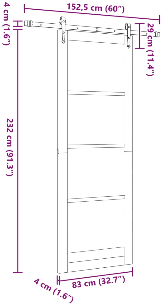 Slankios durys ORKDAL 83 x 232 cm Pušies medienos masyvas Balta