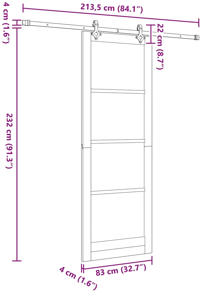 Slankios durys ORKDAL 83 x 232 cm Pušies medienos masyvas Balta