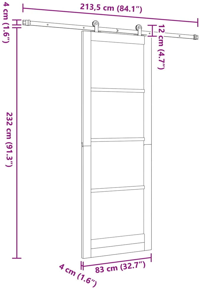 Slankios durys ORKDAL 83 x 232 cm Pušies medienos masyvas Balta