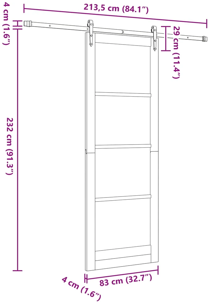 Slankios durys ORKDAL 83 x 232 cm Pušies medienos masyvas Balta
