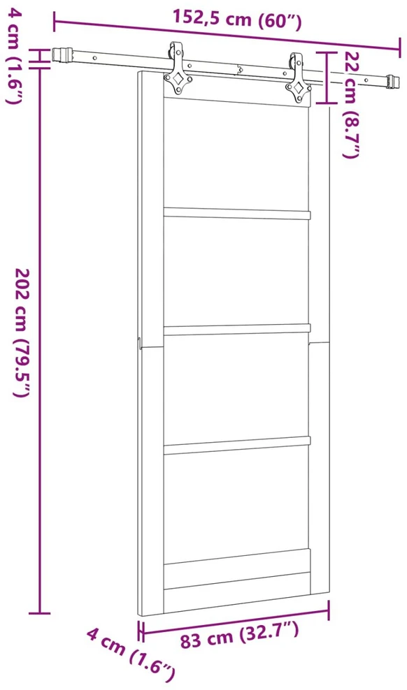 Slankios durys ORKDAL 83 x 202 cm Pušies medienos masyvas Balta